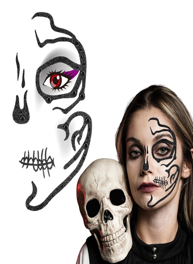 Parma77 Skeleton Accessories Skull Face Stick On Skeleton Face Stickers Gems Halloween Face Jewels Makeup for Women - Image 4
